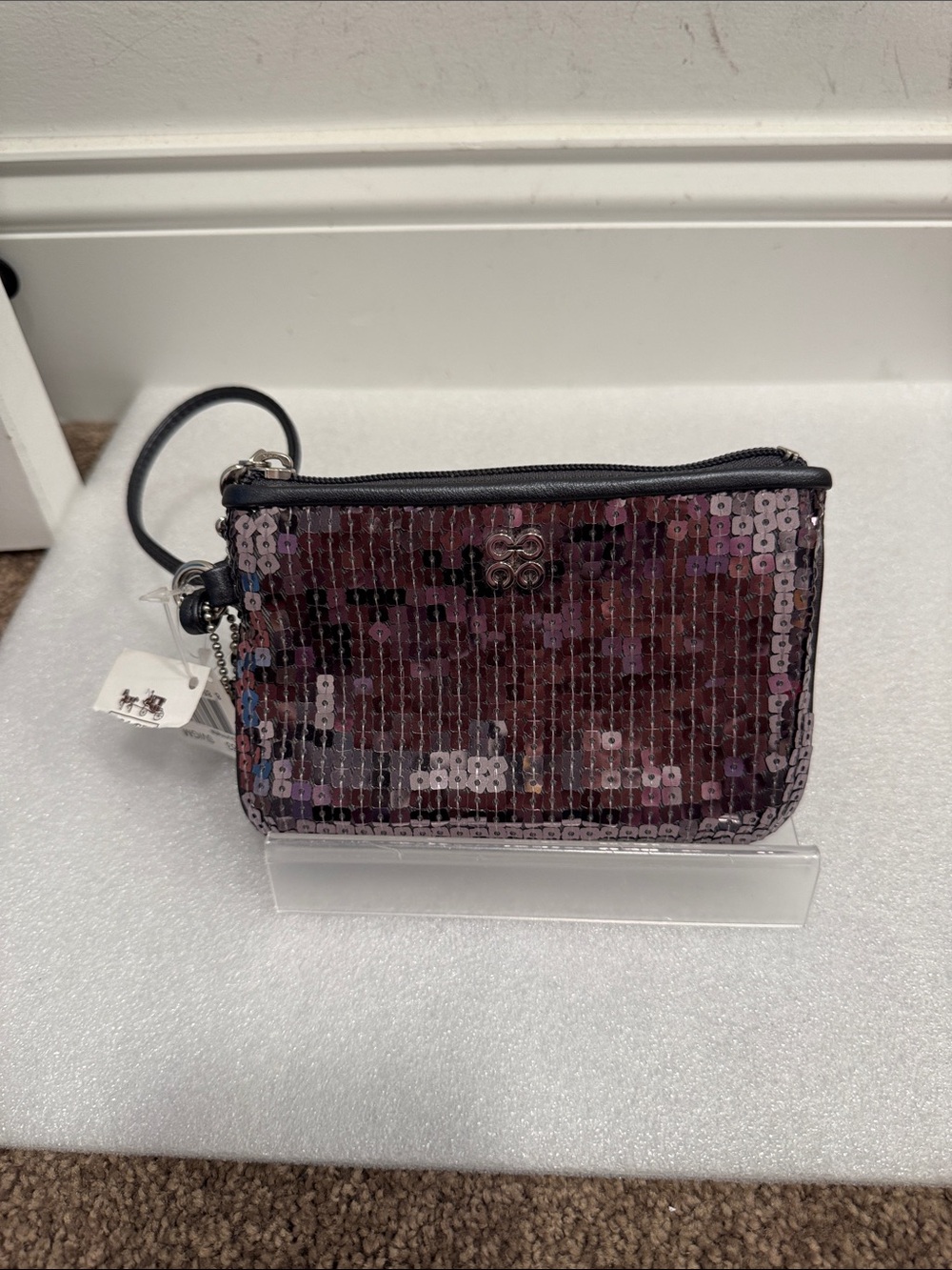 Coach sequin silver small wristlet wallet NWT